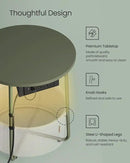VASAGLE Side Table with Charging Station, Round End Table with Fabric Basket, LED Nightstand with Power Outlets, USB Ports, for Living Room, Bedroom, Modern, Forest Green and Cream White ULET227C01 by CozyNest Decor