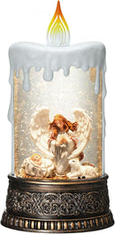Nativity Snow Globe Candle Christmas Decorations Gifts Auto Snowfall Glitter Music Collection Angel Nativity Scene with 6H Timer USB/Battery Powered 9.7 inch by CozyNest Decor