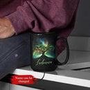 Custom Unique Name Coffee Cup, Customized Mystical Nature Inspired Mug 11oz 15oz, Personalized Enchanted Tree With Northern Lights Ceramic Cup, Nature Black Mug, Gift For Women Men by CozyNest Decor