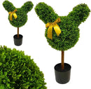 2 Pcs Artificial Bunny Shaped Topiary Trees, Artificial Green Boxwood Bunny Decorations with Gold Bow, Perfect for Indoor & Outdoor Front Porch, Easter& Garden Decor (Bunny Shaped Topiary Tree) by CozyNest Decor