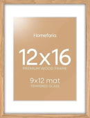 Homeforia 12x16 Wood Frame, High End Natural Oak 12x16 Light Wooden Picture Frame with Mat 9x12, 12 x 16 Poster Frames Matted to 9 by 12 Photo, 16x12 Hanging Frames, Tempered Glass, Wall Kit, Set of 1 by CozyNest Decor