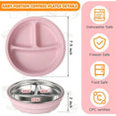 Nuogo 1 Pcs Stainless Steel Baby Suction Plates with Removable Silicone Shell 2-in-1 Metal Toddler Bowl Divided for Picky Eaters Kids Feeding Led Weaning Supplies, Dishwasher Safe (Dark Pink) by TinyTreasures Baby Boutique