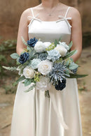 Blue White Artificial Flowers Silk Fake Roses Peonies Greenery Combo Box Set for DIY Wedding Bouquets Bridal Shower Centerpieces Floral Arrangements Party Tables Home Decoration by GreenHaven Gardens