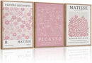 HLNIUC Matisse Pink Wall Art,Neutral Pink Flower Framed Canvas Wall Decor Set of 3(16”x24’) Modern Aesthetic Pictures Wall Painting,Abstract Flower Market Art Print for Living Room,Bedroom by CozyNest Decor