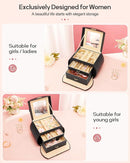 Homde Girls Jewelry Box Jewelry Storage Case Organizer with Mirror for Rings, Earrings, Bracelets, Necklaces (Black + Gold) by TinyTreasures Baby Boutique