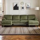 Karl home U-Shape Sectional Sofa Couch 111" Modern 4-Seat Sofa with Chaises Corduroy Fabric Upholstered Covertible Couch with Wood Grain Legs for Living Room, Reception Room, Apartment, Green by CozyNest Decor
