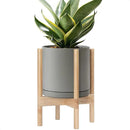 D'vine Dev Ceramic Planter with Natural Stand - 10 Inch Modern Round Flower Pot with Wood Planter Holder, Grey, 55-B-K-3 by CozyNest Decor
