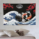 Houselerax Japanese Koi Fish Tapestry, Yin Yang Big Wave Red Cherry Blossom Tapestries Wall Hanging for Bedroom Living Room Office Decor 90"x60" by CozyNest Decor