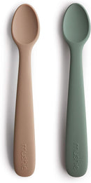 mushie Silicone Baby Feeding Spoons | 2 Pack (Dried Thyme/Natural) by TinyTreasures Baby Boutique