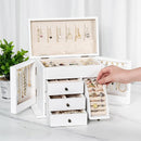 Jewelry Box Organizer, Solid Wood Jewelry Boxes for Women for Storage & Display Necklace Ring Earring Bracelet, Rustic Style Jewelry Organizer Box for Women Gifts (Weathered White) by TinyTreasures Baby Boutique
