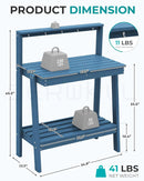 SERWALL Potting Bench Outdoor with Storage, 3-Tier HDPE Gardening Table with Angled Legs & Tool Hooks, All-Weather Heavy Duty Potting Table for Patio, Backyard, Garden, Blue by GreenHaven Gardens