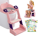 3-in-1 Potty Training Toilet, Toddler Toilet Seat with Step Stool, Foldable Potty Ladder with Potty Chart, PU Cushion, Splash Guard, Anti-Slip Steps & Urinal for Girls & Boys, Pink by TinyTreasures Baby Boutique