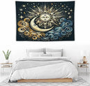 HZOHNAGO Sun Moon Tapestry Boho Golden Stars Pattern Printed Wall Tapestry Wall Hanging for Bedroom Living Room Dorm 90" W x 60" H by CozyNest Decor