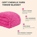 L'AGRATY Chunky Knit Blanket Throw: 50''x60'' Chenille Chunky Knitted Throw Blanket for Bed Couch - Handmade Thick Big Cable Knit Blankets - Large Crochet Rope Blanket for Home Decor(Hot Pink) by CozyNest Decor
