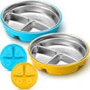 Nuogo 2 Pcs Stainless Steel Baby Suction Plates with Removable Silicone Shell 2-in-1 Metal Toddler Bowl Divided for Picky Eaters Kids Feeding Led Weaning Supplies, Dishwasher Safe (Yellow,Blue) by TinyTreasures Baby Boutique