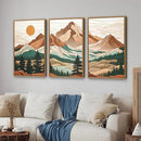 Tinonedraw Mountain Framed Canvas Wall Art Set of 3, Sunrise Forest Woodland Landscape Art Prints, Boho Coloful Ridge Scenery Wall Decor, Wood Pine Wilderness Art Paintings for Living Room Bedroom, Office 16"x24" by CozyNest Decor