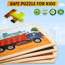 Wooden Vehicle Puzzles for Kids Age 3 4 5 Year Old, 4 Pack 24 Pcs Montessori Toddler Jigsaw Puzzles for Girl boy Activities Preschool Learning Educational Birthday Gift Travel Autistic Wooden Toys by TinyTreasures Baby Boutique