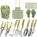 Set of 12 Garden Tool, iHansee Heavy-Duty Aluminum Gardening Hand Tools with Rubber Non-Slip Handle, Garden Apron, Gloves, Kneeling Pad and Storage Bag, Garden Hand Tools Starter Kit Landscaping Tools by GreenHaven Gardens