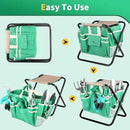 9 PCS All-in-one Garden Tools Set, Heavy Duty Cast-Aluminium Alloy Gardening Tools Kit with Folding Stool Seat&Detachable Canvas Tool Bag , Non-Slip Rubber Grip, Outdoor Hand Tools by GreenHaven Gardens