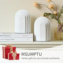 Decorative Bookends for Shelves, Set of 2 Book Ends for Heavy Books, Layered Arch Design White Bookend by CozyNest Decor