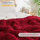 Chunky Knit Blanket Throw, 100% Hand Knit Throw Blanket Handmade Chenille Cable Knit Throw for Couch, Stylish Cozy Soft Rope Knot Crochet Blanket for Home Decor, Red, 50x60 Inches by CozyNest Decor