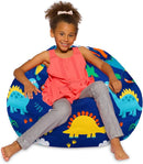 Posh Creations Bean Bag Chair for Kids, Teens, and Adults Includes Removable and Machine Washable Cover, Canvas Dinos on Blue, 38in - Large by TinyTreasures Baby Boutique