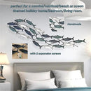Coastal Metal Fish Wall Decor, Large Nautical Fish Wall Décor,School of 20 Fish Wall Art,3D Fish Wall Sculpture,Fish Metallic Art Decor,Perfect for Living Room,Bedroom,Beach Or Boat Decor,59" X 16.5" by CozyNest Decor