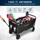 Large Collapsible Wagon Foldable for Grocery, Beach, Park, Yard, 34 x 18 Inch Inner Storage. Folding Utility Shopping Cart on Wheels. Heavy Duty, Durable w/Cupholders (Black) by GreenHaven Gardens