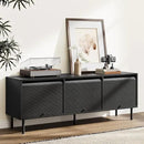 59 Inch TV Stand with Power Outlet for TVs up to 65 Inch, Entertainment Center with Storage, Mid-Century Modern TV Console, Adjustable Shelf & Sliding Doors, TV Stand for Living Room, Bedroom, Black by CozyNest Decor