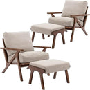 Wahson Set of 2 Mid Century Arm Chairs and Ottomans, Upholstered Accent Armchair with Wood Frame and Canvas Cushions, Leisure Slipper Chair for Living Room/Bedroom, Beige by CozyNest Decor