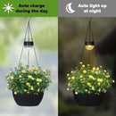 2 Packs Solar Hanging Basket Planters for Plants Outdoor, Self Watering Black Flower Plants Pots with Solar Light Drainer for Balcony Patio Garden Outdoor Decoration by CozyNest Decor