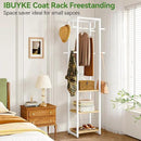 IBUYKE Coat Rack with Shelves, Freestanding Hall Tree with 3 Shelves and 8 Hooks, Industrial Clothes Stand for Entryway, Hallway, Bedroom, Natural UTMJ088R