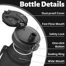 OLDLEY 25 oz Water Bottle, Motivational Water Bottle with Time Marker, Sports Water Bottle With Strap, Leakproof & BPA Free Large Water Bottles for School, Gym, Travel, Outdoor, Tritan,Black by CozyNest Decor