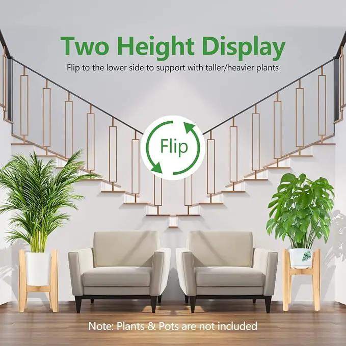 OERGKE 2 PACK Adjustable Plant Stand Indoor, Bamboo Mid Century Modern Plants Stands, Corner Flower Holder for Living Room, Fits 8 to 12 Inches Pots, (Pot & Plant Not Included)(Nature), photo 4 of 7