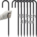 VVOKGO Rebar Stakes 16 Inches J Hook Heavy Duty Chain Link Fence Stakes, 8 Pcs Metal Long Tent Spikes Ground Anchors for Wire Fencing, Dogs Digging, Camping Tents, Swings, Greenhouse, Black by CozyNest Decor