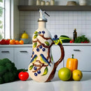 18 Oz Hand Painted Relief Ceramic Olive Oil Bottle Dispenser for Kitchen, Oil and Vinegar Bottle, Seasoning Bottle with Stainless Steel Nozzle, 540mL Oil Container with Handle for Cooking, Light Proof by CozyNest Decor