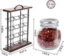 Orii 16 Jar Acacia Wood & Metal Wire Spice Rack with Spices Included, Storage for Spices and Seasoning, Black & Brown by CozyNest Decor