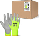 DULFINE Safety Work Gloves for Men PU Coated 60 Pairs Bulk Pack,Hi-Vis Yellow Seamless Knit Glove with thin Polyurethane Coated Smooth Grip on Palm & Fingers,Ideal for General Duty Work (Large) by GreenHaven Gardens