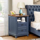 18" Farmhouse Night Stand with Charging Station, 2 Drawers End Table Dresser for Bedroom, Blue Wooden Nightstand, Bed Side Table with Open Shelf, Bedside Cabinet for Living Room, Closet by CozyNest Decor