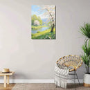 The scenery of a stream between trees and cherry blossoms under the blue sky is suitable for posting in the living room bedroom office landscape posters by CozyNest Decor