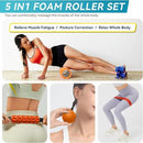 5 in 1 Foam Roller Set for Deep Tissue Muscle Massage, Trigger Point Fitness Exercise Foam Roller, Massage Roller, Massage Ball, Stretching Strap, for Whole Body (Orange Black) by CozyNest Decor