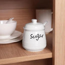 HAOTOP 12oz Sugar Bowl with Lid and Spoon,Ceramic Sugar Jar Sugar Dispenser Sugar Container Coffee Bar Accessories, Kitchen Countertop Canisters, White by CozyNest Decor