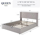 Allewie Queen Size Lift Up Storage Bed, Button Tufted Headboard with Wingback, Hydraulic Support, No Box Spring Needed, Light Beige by CozyNest Decor