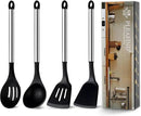 Pleafind 4-Pcs Silicone Cooking Utensils Set, Wok Utensils Set Include Wok Ladle, Slotted Spoon, Solid Spatula and Slotted Spatula, Silicone and Stainless Steel Kitchen Utensils, Dishwasher Safe by CozyNest Decor
