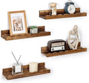 Fun Memories Picture Ledge Shelf for Wall, 16 inch Pine Wood Nursery Book Shelves Set of 4- Wall Book Shelves for Kids Room, Home Decor - Kitchen Spice-Carbonized by TinyTreasures Baby Boutique
