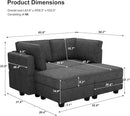 Bellfin Modular Sectional Sleeper Sofa Convertible Sofas with Storage Ottomans Small Sectional Couches for Living Room. Dark Grey Couch by CozyNest Decor