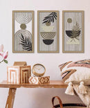 Putuo Decor Boho Abstract Wall Art, Set of 3, Modern Geometric Botanical Wooden Wall Decor, Mid-Century Minimalist Framed Artwork, Neutral Toned Aesthetic Prints, for Living Room, Bedroom, Office by CozyNest Decor
