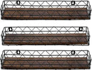 MyGift 14 Inch Wall Mounted Kitchen Spice Racks, Rustic Burnt Solid Wood and Black Metal Wire Geometric Hanging Organizers for Seasoning Jars or Condiment Bottles, Set of 3 by CozyNest Decor