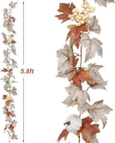Lvydec Fall Maple Leaves Garland Decoration - 5.8ft Artificial Fall Foliage Garland with White Pumpkins Autumn Decor for Halloween Thanksgiving Home Table Decor (White) by CozyNest Decor