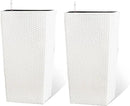 2Pcs 23in High Large Plant Pots Planter-Self-Watering,Modern Planter with Drain Holes,Water Level Monitor,Inner Bucket for Indoor/Outdoor Front Porch Patio,White Rattan
